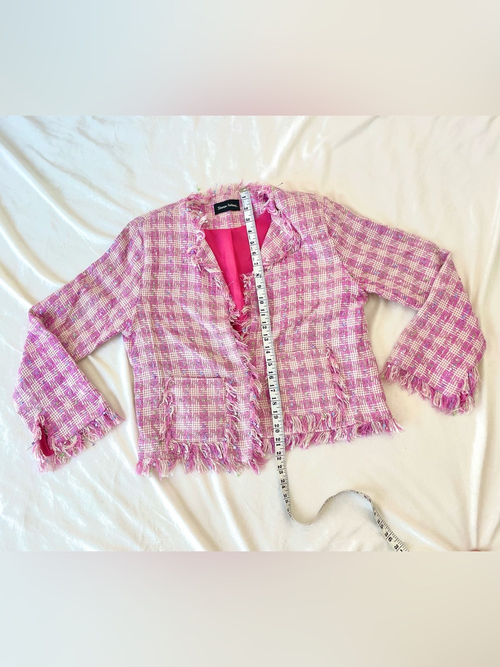 Unique Pink & White Plaid Cropped Jacket